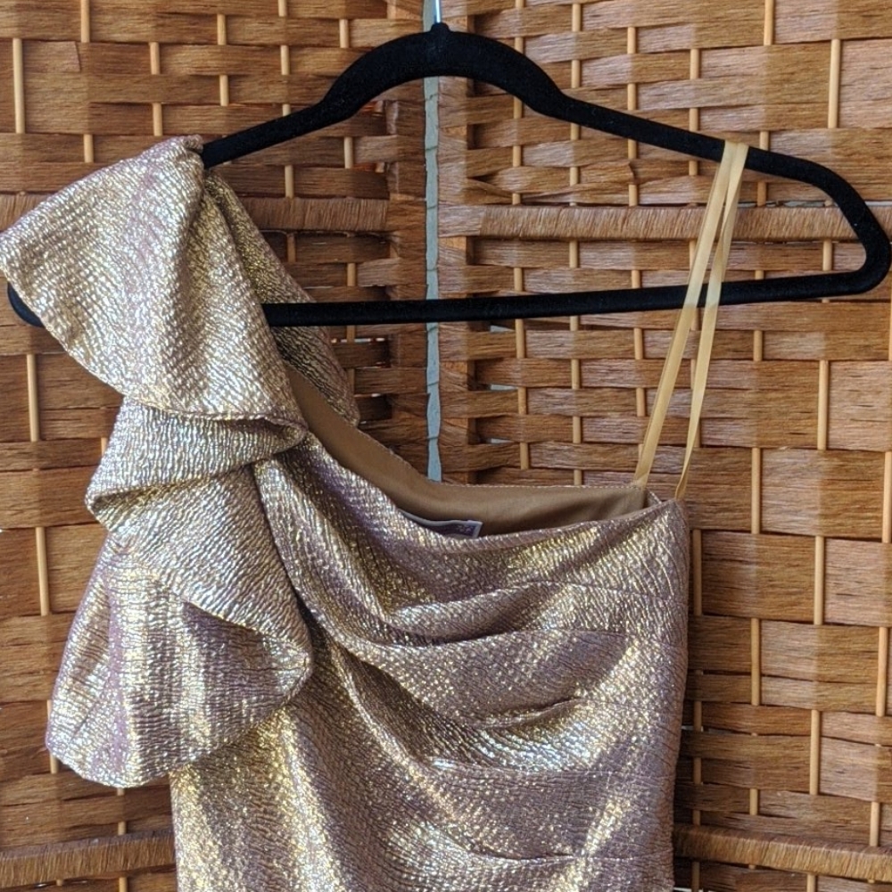XS one shoulder rose gold bodycon cocktail dress